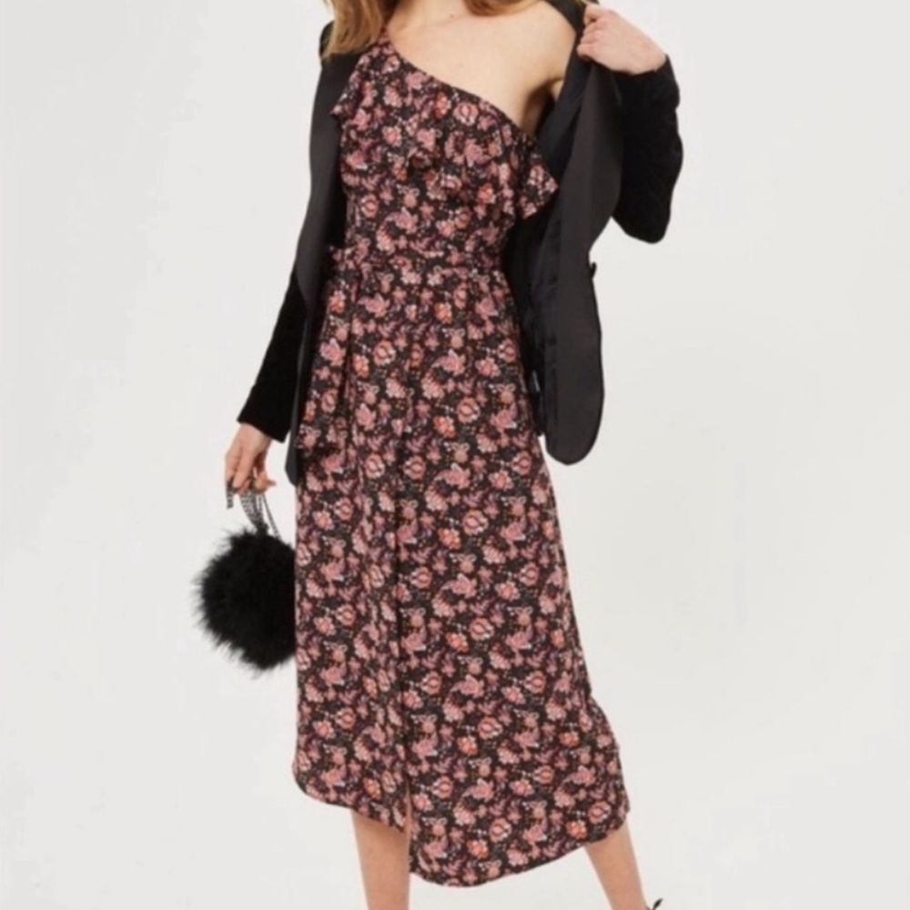 NWT Topshop One Shoulder Ruffle Midi Dress - Picture 3 of 4